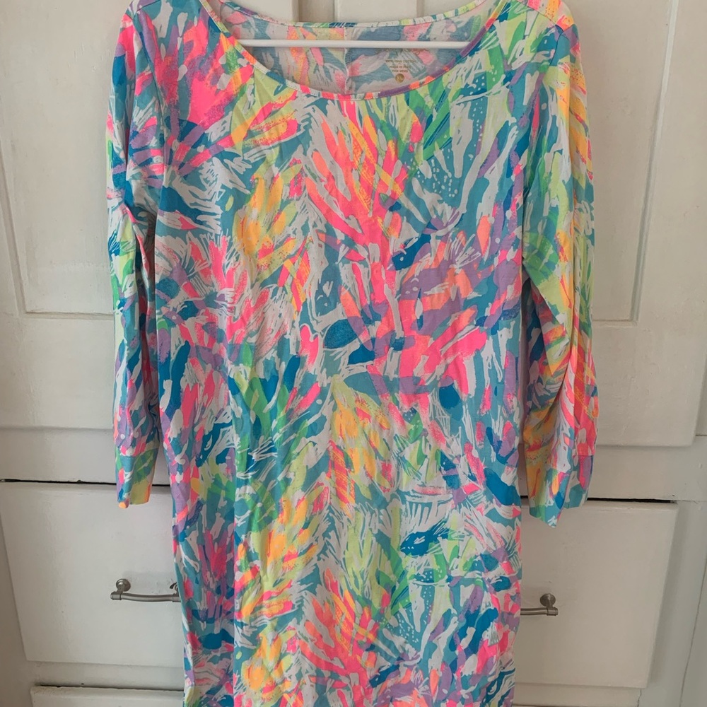 Lilly Pulitzer Pink Mini Dress with 3/4 Dolman Sleeves and Bateau Neckline